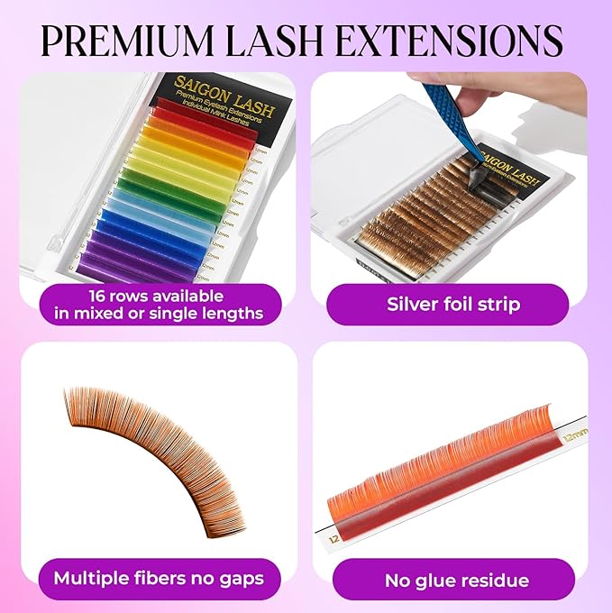 Eyelash Extensions, Mink Lash, Volume & Classic Lashes for Professionals, J/B/C/CC/D/L/M Curl, 4-15mm Length, Soft Korean PBT Fiber, 16 Rows Lash Tray (Rainbow-D-0.07-11mm)