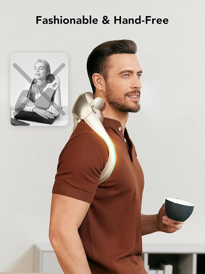 SKG Neck Massager for Pain Relief Deep Tissue Shiatsu Neck and Shoulder Cordless Neck Massager with Heat Valentine Gifts for Men and Women Dad Mom Grandpa H7 Ultra Beige