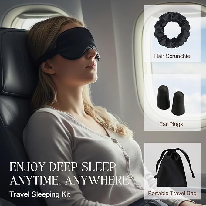 LCBD Silk Satin Sleeping Eye Mask, Black Sleep Eye Mask Night Blindfold for Women and Men, Soft Breathable Blackout Eyeshade Eye Cover for Travel, Wedding Bridesmaid Gift