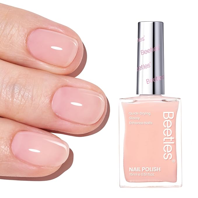 Beetles Nail Polish - Nude Nail Polish Pink Jelly Nail Concealer Fast Dry Quick Natural Nail Strengthener and Growth Treatment for Thin and Damaged Nails,0.51 FL OZ