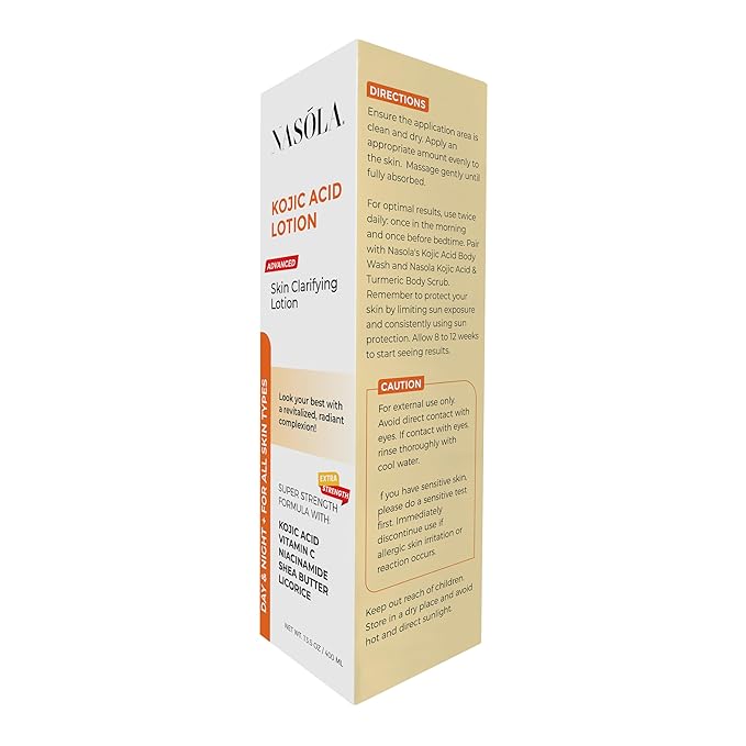 Nasola Kojic Acid Lotion Natural Skin Clarifying for Face & Body with Vitamin C, Niacinamide, Shea Butter, Licorice & Green Tea for Complexion Revitalization, Women & Men