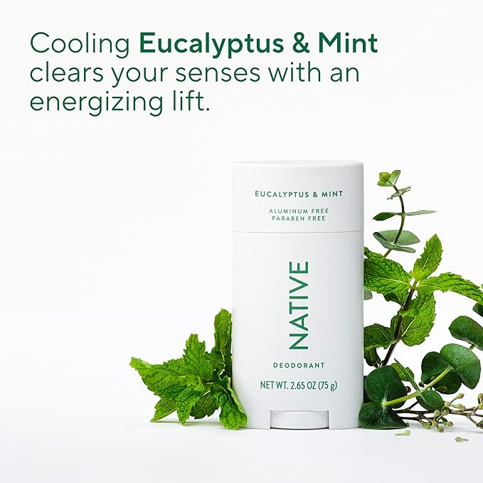 Native Aluminum Free Deodorant, Eucalyptus & Mint, 72 Hour Odor Control, for Women & Men, Contains Naturally Derived Ingredients, 2.65 oz
