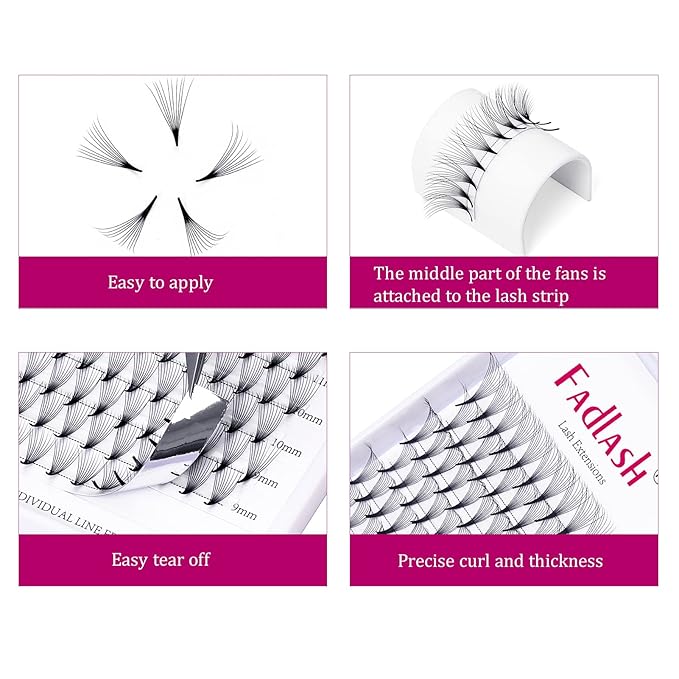 Lash Extension 10D 0.07 Premade Fans Eyelash Extensions D Curl Mix Tray Volume Short Stem (10D-0.07-D, 8-14mm Mix)