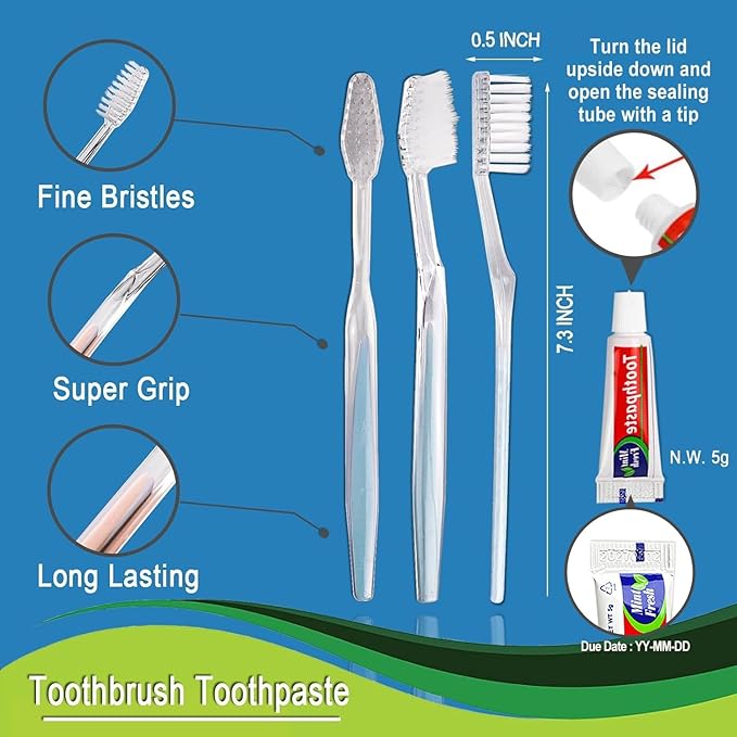 200 Pack Disposable Toothbrushes with Toothpaste, Individually Wrapped Soft Bristle Toothbrushes, Travel Kit