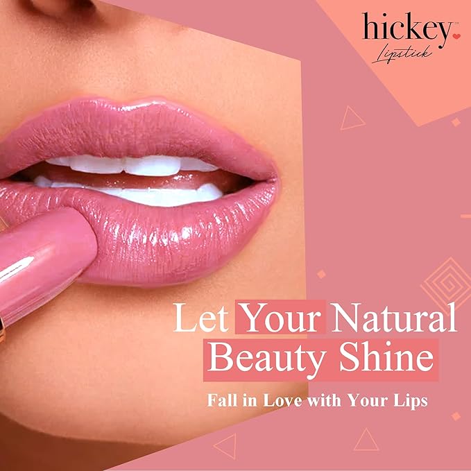 Hickey Lipstick Set - Skinny Dip (Light Pink), Refillable Silver Case with Chain, Satin Pouch & Ribbon (Wearable Necklace), Long Lasting Hydrating Velvet Finish Lipstick for Women, Vegan & Gluten-Free