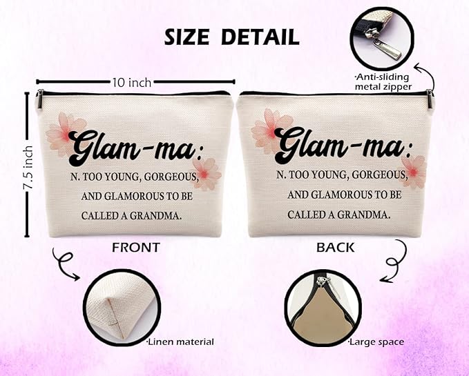 Dwept Glamma Definition Makeup Cosmetic Bag, Inspirational Grandma Makeup Travel Bag, Grandma Appreciation Cosmetic Bag Gifts For Grandma Grandmother Birthday Mother's Day from Granddaughter Grandson