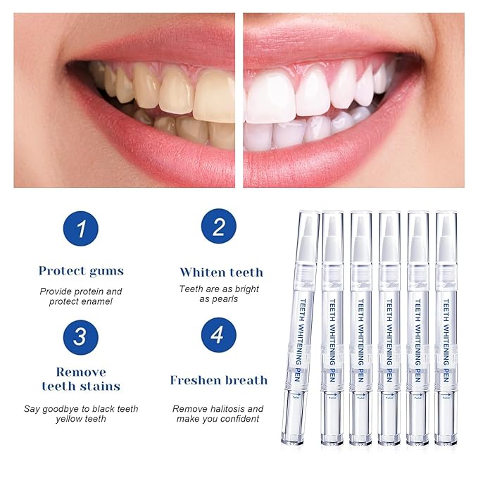Teeth Whitening Pen (6 Pack) Professionally Stain Removal Teeth Whitening Gel Formula,No Sensitivity, Enamel Safe, Travel-Friendly Teeth Whitening Gel Pen, Gentle Formula