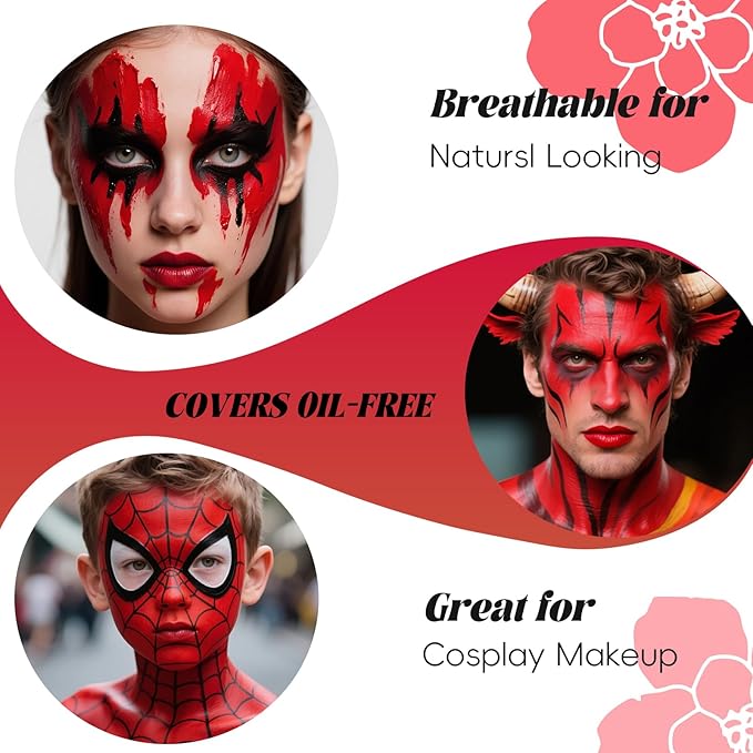 Red face body paintRed Water Based Face Body Paint，Washable Face Paint For Devil Clown Nose Red Body Paint for Halloween SFX Cosplay Costumes Festivals Makeup