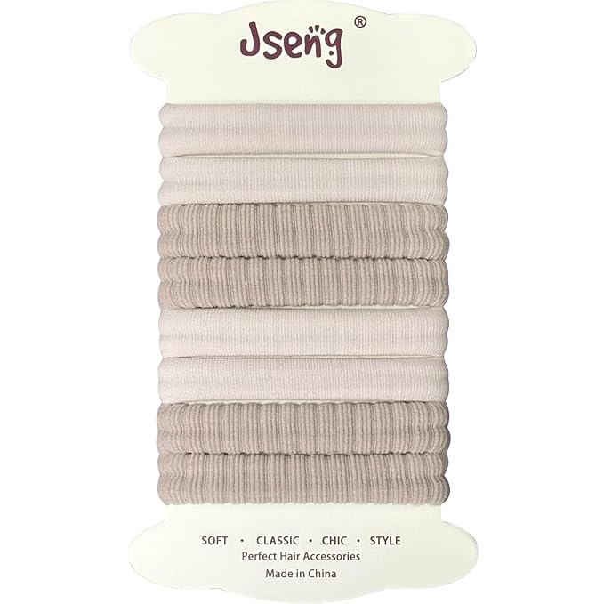 Jseng 8Packs Seamless Hair Ties for Women - Soft No Damage Elastic Hair Accessories for Thick Curly Hair - Soft Beige