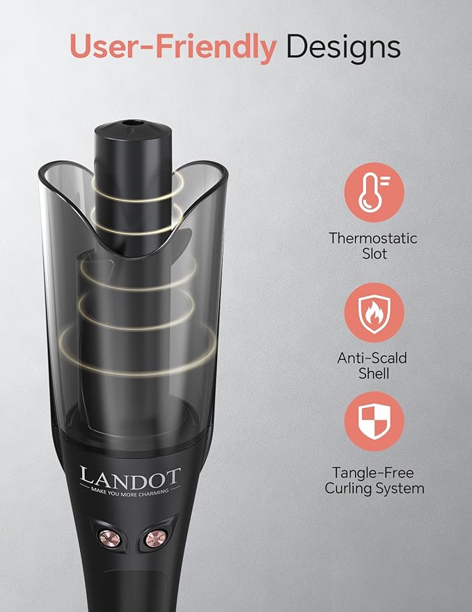 LANDOT Automatic Rotating Curling Iron 1-Inch - Versatile Styling for Salon Waves, Curls & Spirals | 8 Temp Settings & Anti-Scald Design for All Hair Types | Perfect for Daily Use & Beginners