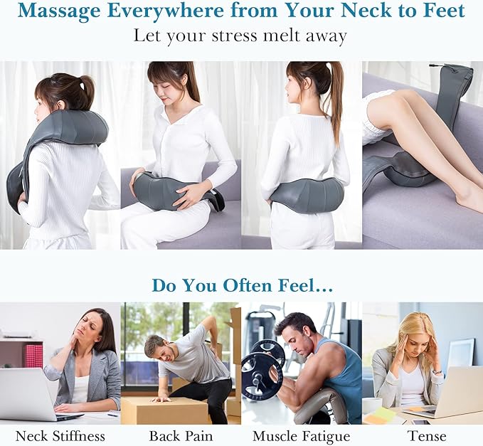 TRIDUCNA Shiatsu Neck Back and Shoulder Massager with Heat - Electric Deep Tissue 3D Kneading Massage Pillow for Lower Back, Calf, Legs, Full Body Muscle Relaxation, Home, Office, and Car Use