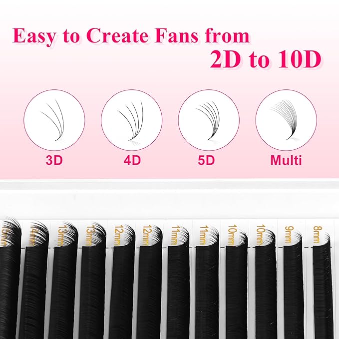 Easy Fan Lashes 0.03 0.05 0.07 Thickness C/D/M/L Curl Eyelash Extensions 8-15mm Mix Lash Tray Matte Black Volume Lashes Self Fanning, Professional Supplies for Lash Artists (0.05 C 8-15mm)