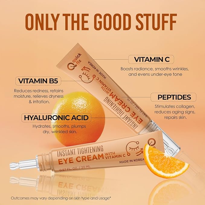 Quick Fix Vitamin C Instant Eye Tightener – Under Eye Cream for Dark Circles, Puffiness & Bags – Dermatologist Tested, Anti-Aging, Korean Skin Care – Vegan, Clean Beauty, Cruelty-Free – .67 Fl Oz