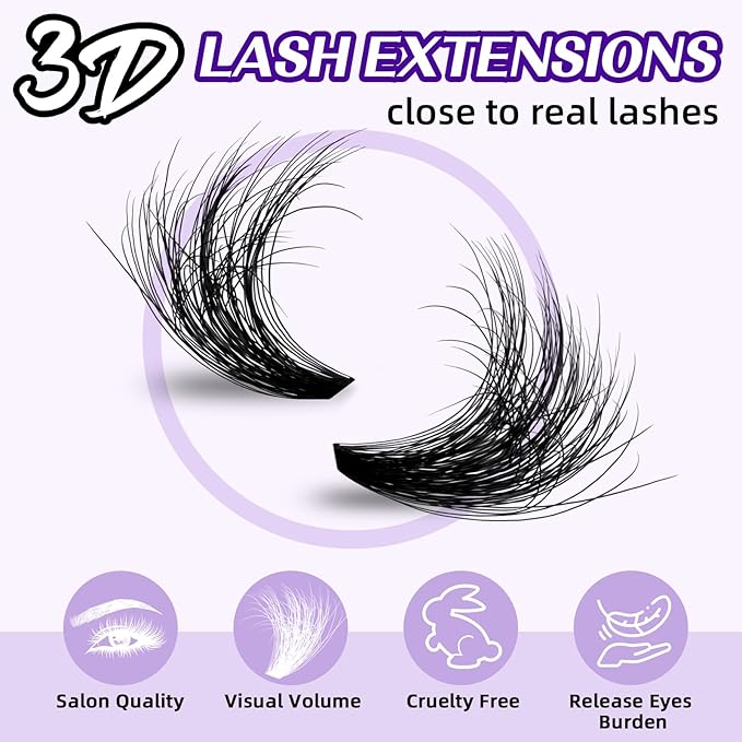 B&Q Fluffy Lash Clusters Kit 7D+90D Dramatic Eyelash Clusters Kit 10-18MM 0.05MM Wispy Lash Thick Volume DIY Individual Lashes 3D Mega Eye Lashes Suitable for Beginners at Home(KIT-70D+90D)