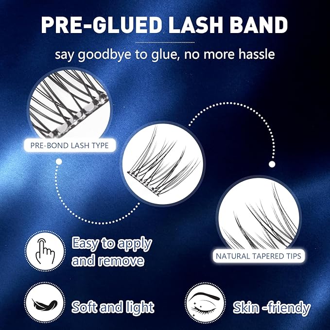 Self Adhesive Eyelash Clusters, 72PCS No Glue Needed Press On Lashes, Natural Look Pre-Glued Cluster Lashes, Ultra-Thin & Lightweight, Easy Apply for Beginners (D Curl, No Residue, Long Lasting)