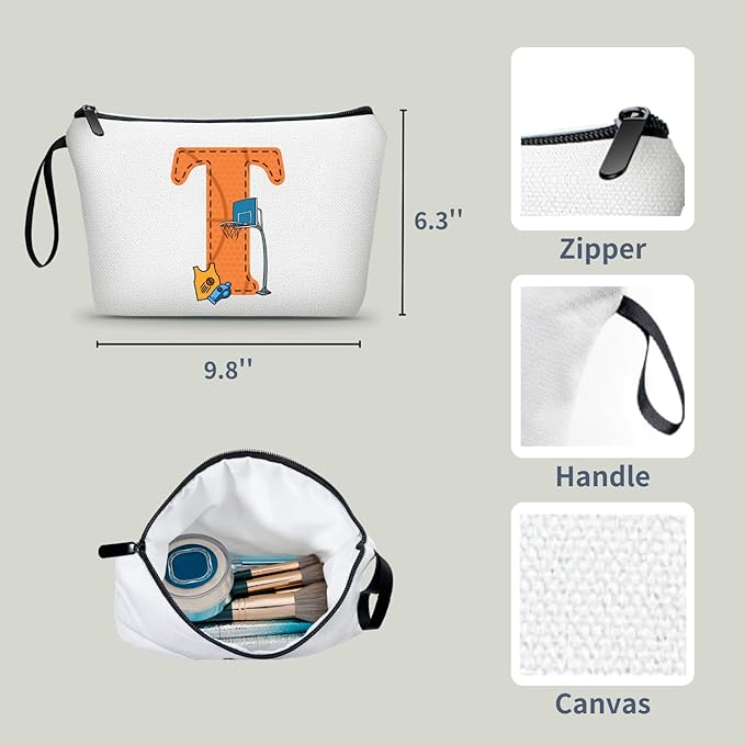 ARIOSEY Basketball Gifts Monogrammed Cosmetic Travel Makeup Bag Basketball Accessories Graduation Birthday Gifts for Girls Coaches Daughters Team Friend Mom Player-T