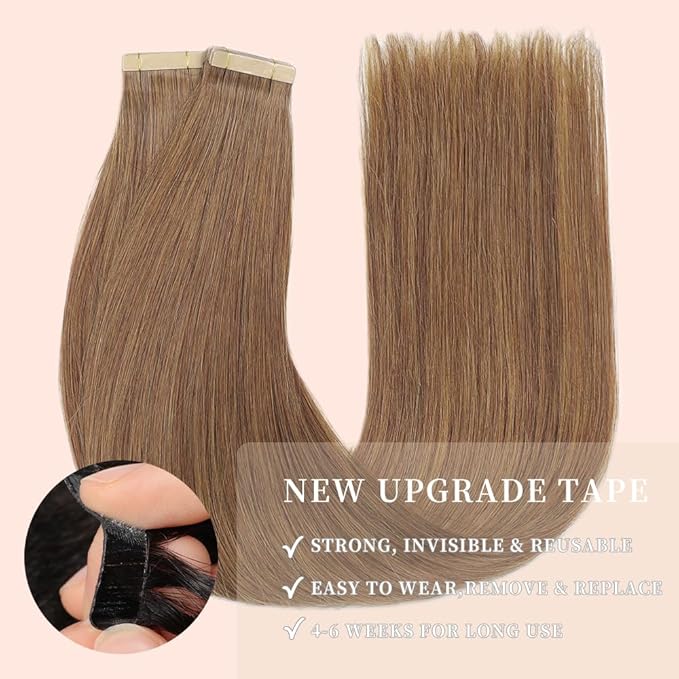 Human Hair Tape in Extensions, Medium Brown Hair Extensions Real Human Hair 22 Inch 20pcs Remy Straight Tape ins Invisible Tape in Hair Extensions Human Hair (10#,22 Inch)