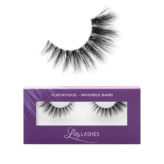 Lilly Lashes Sheer Band, False Eyelashes w/Invisible Band Lashes, Mink Lashes + Volume, Flare Mink Eyelashes, Clear Band Lashes, Reusable Eyelashes 20x, Lash Glue not Included, 15mm (Flirtatious)