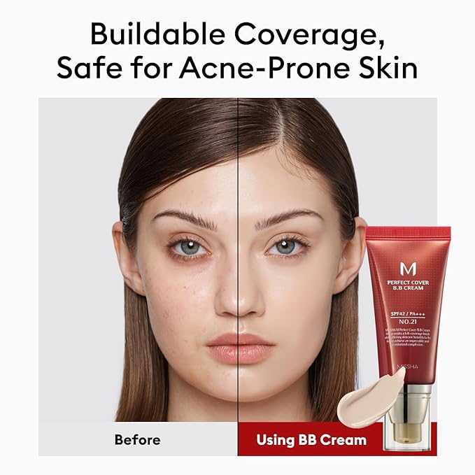 MISSHA M Perfect Cover BB Cream No.21 Light Beige - Light with Cool Undertone SPF 42 PA +++1.69 Fl Oz - Tinted Moisturizer for face with SPF valentines day gifts for her