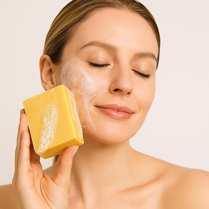 Ammoya Naturals Revitalizing Lemon Soap – Kojic & Turmeric Goat Milk Soap Bar with Essential Oils – Gentle Cleanser for Radiant, Glowing Skin, 4 oz