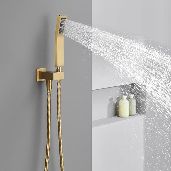 Artiqua Shower System 12 Inches Rain Shower Combo Set Brushed Gold Ceiling Mount Shower Faucet Bathroom Faucets with Rainfall Shower Head and Hand Shower