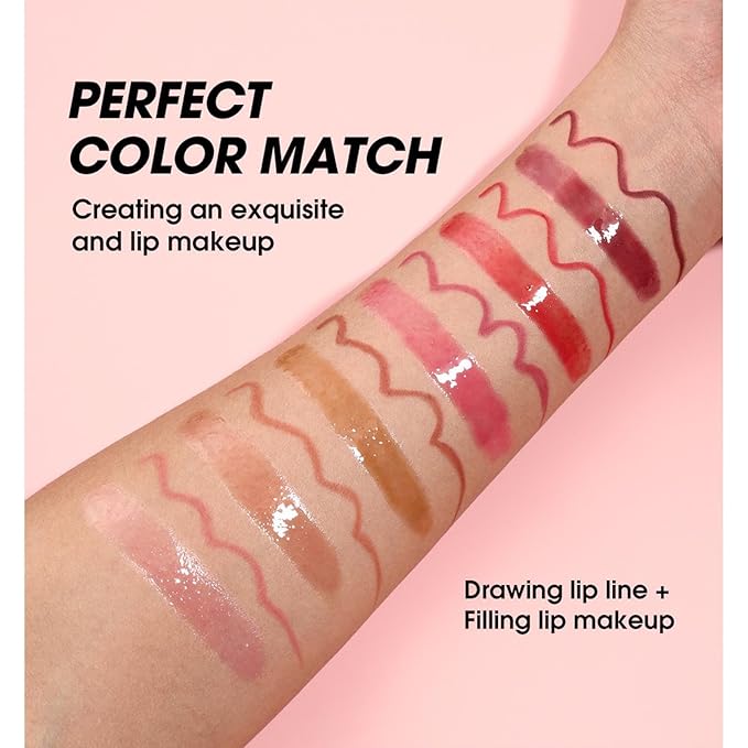 Dark Red Lip Liner Lip Gloss Set for Women, Waterproof Lip Kit with Lip Oil Lip Liner Pencil, Hydrating Long-Lasting Lipgloss Lip Pencil, High Pigment Non-Sticky lip liner Stain Lipliner (12#)
