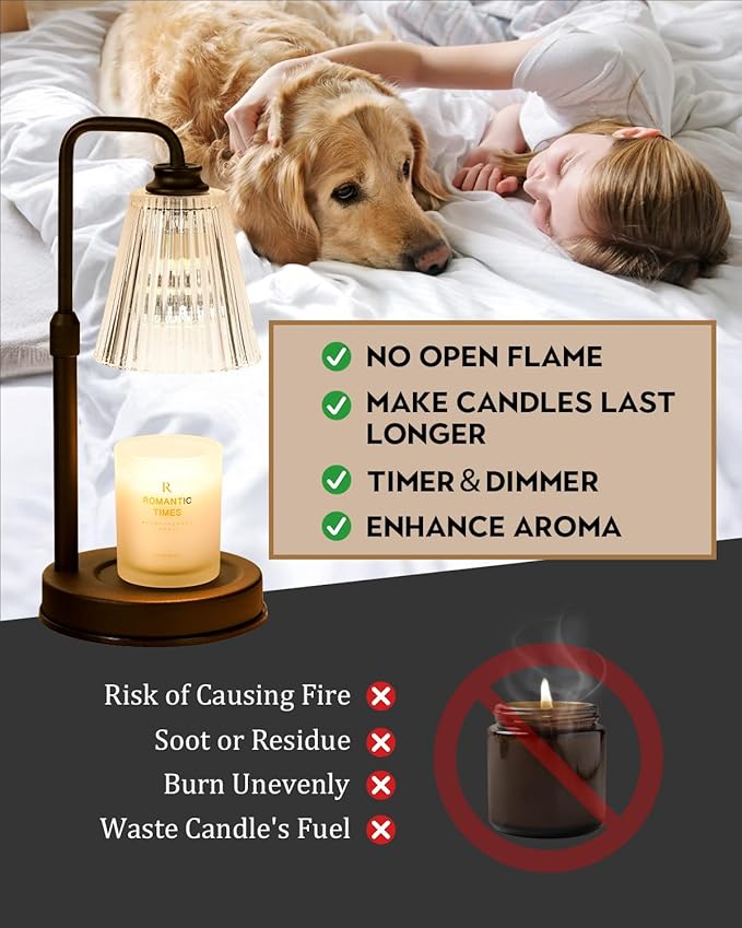 Candle Warmer Lamp With Timer Dimmable, Birthday Valentines Day Gifts for Women Mom, Adjustable Candle Warming Lamp with 2 Bulbs, Black Candle Lamp Warmer for Jar Scented Candles, Home Decor