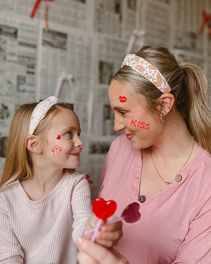 Temporary Tattoos for Lover, 12 Sheets Love Heart Tattoos for Valentines Day Decorations Classroom Girls Boys School Class Bday, 113pcs Pattern for Festivals and Parties (Red - Love)