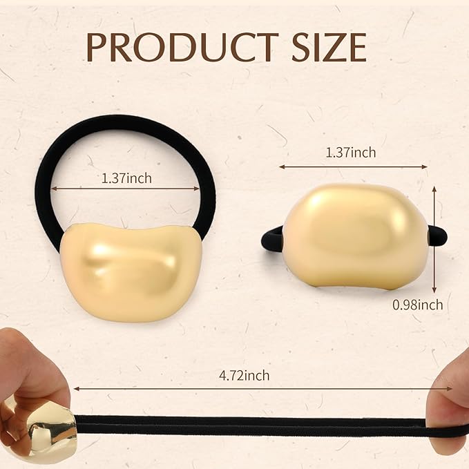 3PCS Gold Hair Ties, Metal Hair Ties for Thick Hair, Elegant Durable Geometric Design, Gold Hair Accessories for Women Stretchy and Non-Damage Ponytail Cuff Holders