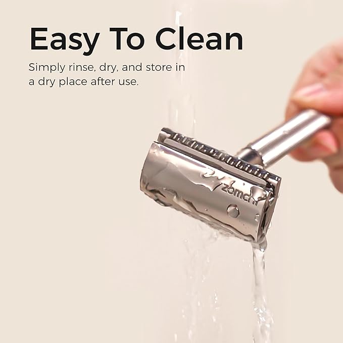 ZOMCHI Double Edge Safety Razor for Men & Women, Eco-Friendly Metal Shaver with 5 Refill Blades, Reusable Manual Razor for Smooth Close Shave – Matte Silver