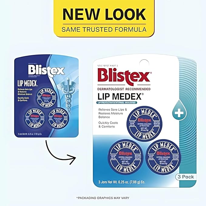 Blistex Lip Medex, 0.25 Ounce, Medicated Relief with Immediate Cooling, Soothes and Protects, Advanced Hydration, Restores Healthy Moisture Balance to Lips, 3 Count, 1 Pack