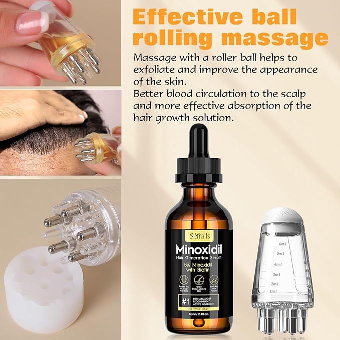 5% Minoxidil Hair Growth Oil for Men & Women Kit - Extra Strength Regrowth Serum, Topical Hair Loss Treatment Serum, Thicker, Healthier Hair & Beard Growth Kit, 2.11 fl.oz