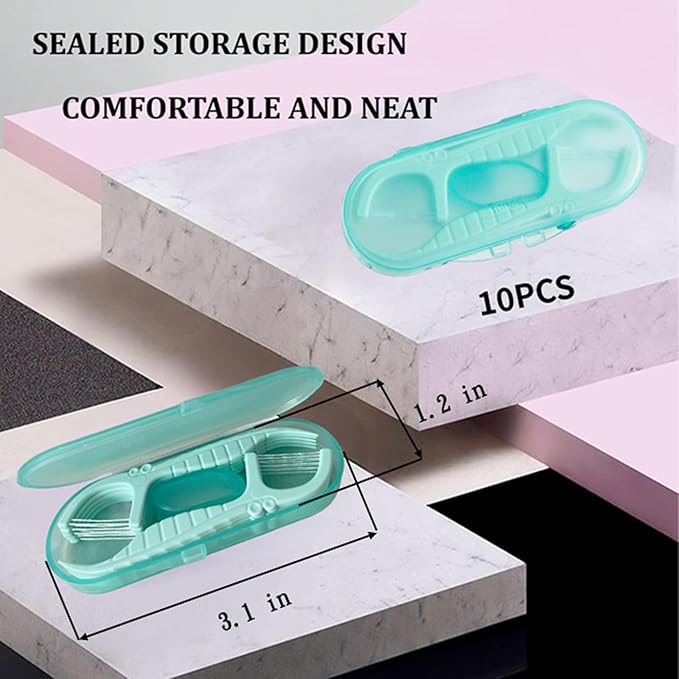 Mint Flavored Dental Floss Picks - Twin Line Floss Sicks 170 Count, with 4 Mini Travel Floss Case, Compact & Resealable for Easy Storage at Home or On-The-Go, Making Oral Care Simple(Green)