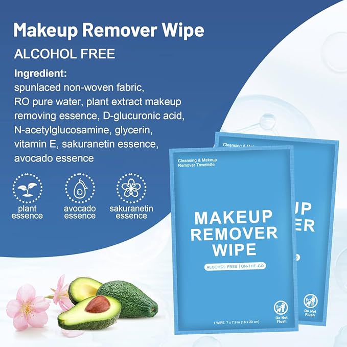 20 Count Makeup Remover Wipes Individually Wrapped, Travel Individual Wet Wipes Bulk, Gentle Cleansing for Face Mascara Lipstick, Single Makeup Removing Wet Wipes