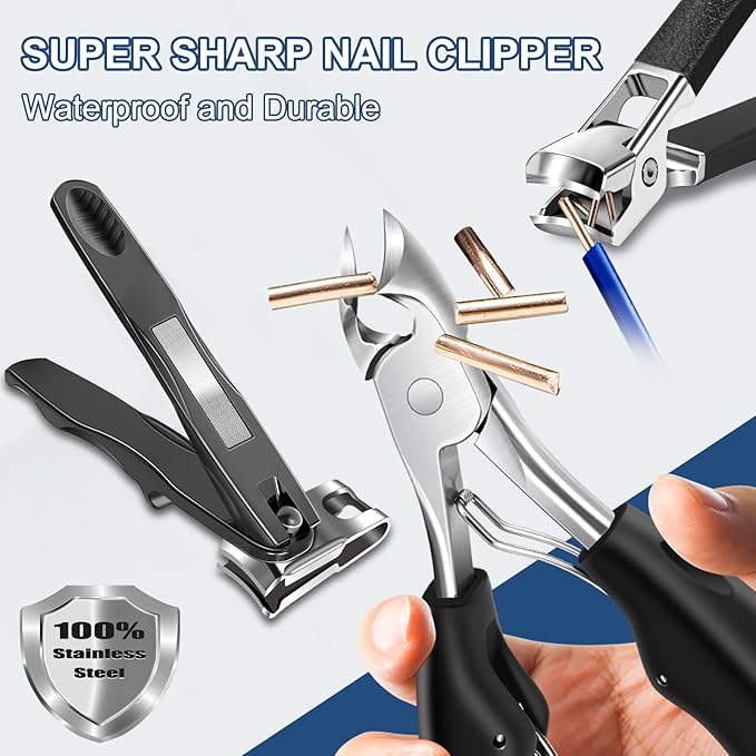 Toenail Clippers for Seniors Thick Toenails, Large Toe Nail Clippers for Men for Thick Nails, Heavy Duty Ingrown Toenail Clippers with Wide Jaw, 360°Rotating Nail Clippers with Long Hande
