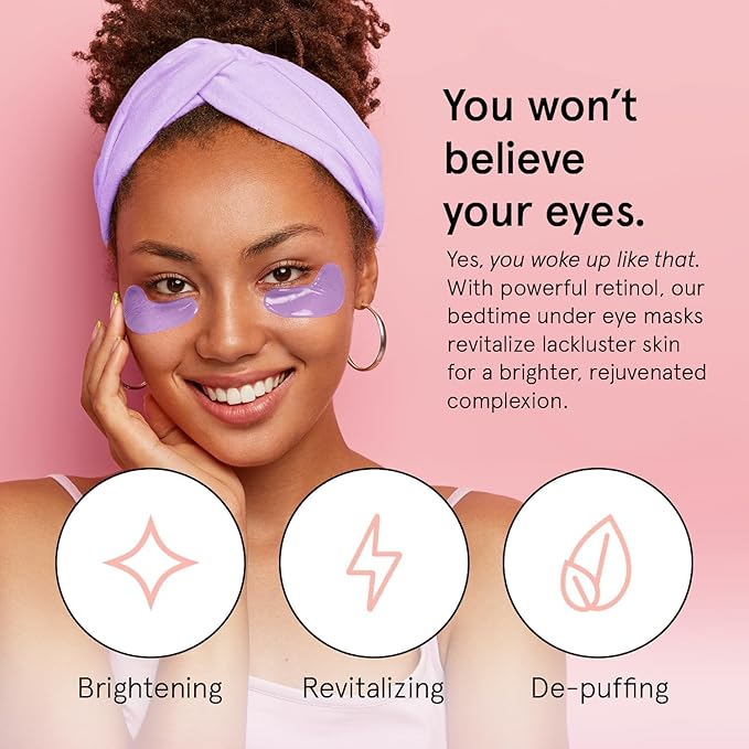 grace & stella Retinol Under Eye Patches for Puffy Eyes and Dark Circles, Restoring Gel Under Eye Masks with Hyaluronic Acid - Vegan Cruelty-Free Skincare - Valentine Party Favors (Purple, 6 Pairs)