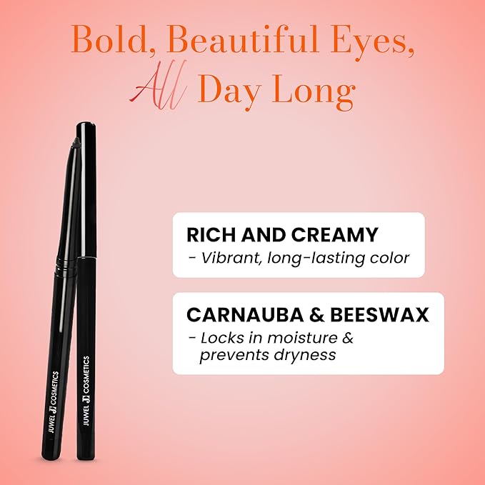 Juwel Cosmetics Automatic Eyeliner, Smudge Proof Waterproof Eyeliner with Castor Oil, Aloe Vera, Chamomile & Vitamin E, Long-lasting, Smooth, Creamy & Vegan Formula, No Sharpening Needed