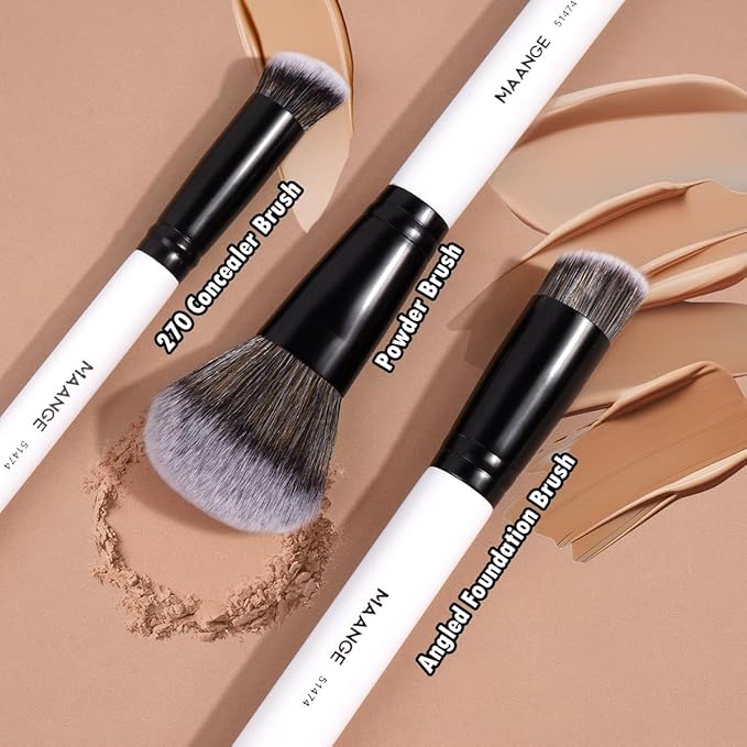 MAANGE 3 PCS Foundation Contour Conceal Brush Set, Makeup Brushes, Women‘s Blending Brushes, Professional Face Brush Set Tools,for Blending Setting Buffing with Liquid, Cream and Powder Cosmetic