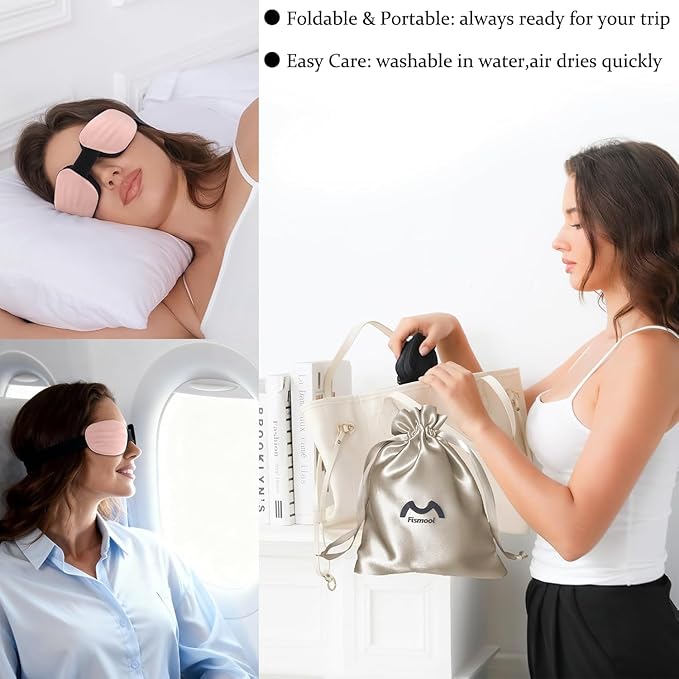 Fismool 100% Blackout Sleep Eye Mask for Women Men, Zero Pressure Sleeping Mask - Sleeping Mask and Eyelash Friendly Night Blindfold, Adjustable Ultra Soft Comfortable for Dry Eye Mask (Pink)