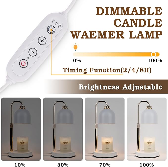 Candle Warmer Lamp with Timer Dimmable, Birthday Valentines Day Gifts for Women Mom, Modern Candle Warmer, White Candle Lamp for Jar Scented Candles, Home Decor, Wax Melt Warmer with 2 Bulbs