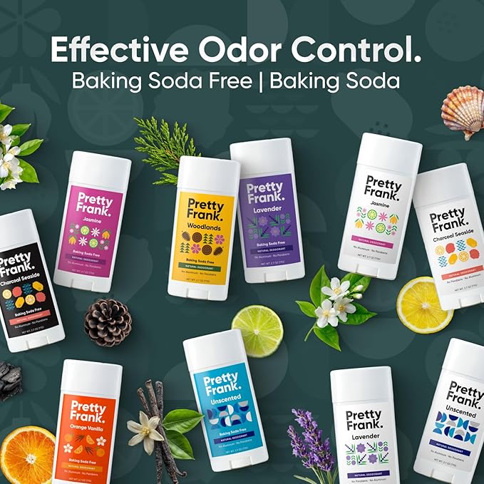 Pretty Frank Natural Aluminum-Free Deodorant Stick, Baking Soda-Free, Unscented (2-Pack) | Sensitive Skin Friendly, Effective Odor Control for Women & Men, Organic Ingredients, No Added Fragrance