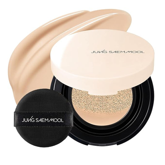 JUNG SAEM MOOL Essential Skin Nuder Cushion | Natural Finish, Buildable Coverage Cushion Foundation by Korean Makeup Artist (Mini, 0.17 Fl Oz), 19N N-Light