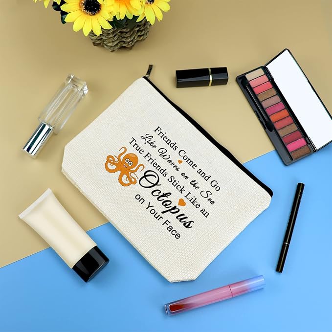 Friendship Makeup Bag Funny Best Friend Gift for Women Octopus Lover Gift for Sister Travel Cosmetic Bag Long Distance Friendship Present Birthday Graduation Present for Best Friends Bestie Sister