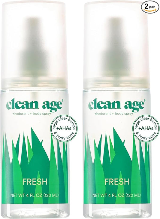 Aluminum Free Deodorant & Body Spray for Whole Body - Fresh 4oz (2 Pack) Clean Deodorant and Body Spray for Teen Boys and Girls - With AHA For Body Acne - Body Spray for Teens Formula