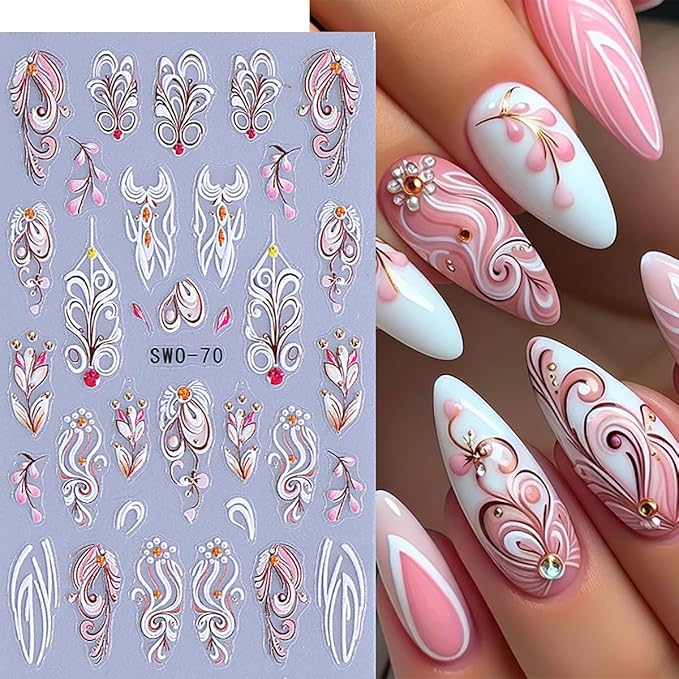 4 Sheets Flowers Nail Stickers 3D Self Adhesive Floral Nail Art Stickers Design Spring Summer Floral Leaf Plant Nail Supply Flower Nail Decals for Women Girls DIY Manicure Decoration