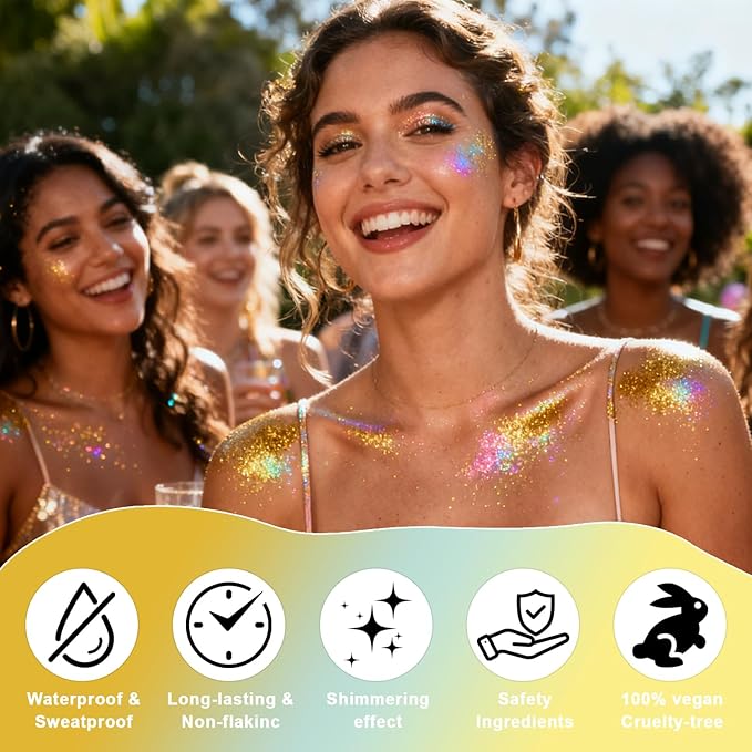Roll-on Body Glitter Gel Holographic for Face and Hair,Body Glitter Gel Makeup for Kids Women,Body Shimmer Christmas Makeup for Rave Party.(Dazzling Gold)