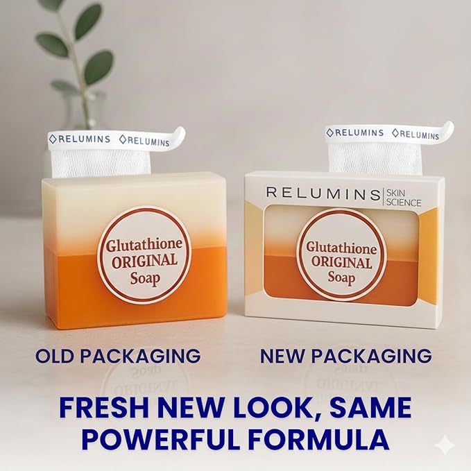 Relumins Glutathione Soap Bars - New Year, New You Deep Cleansing & Hydrating Soap for Smooth, Refreshed Skin - Gentle Exfoliating Formula for Face & Body - 150g w/Net