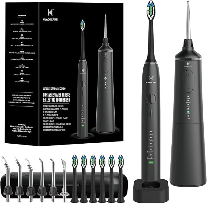 Upgraded Pro Dental Care Kit: 5-Mode Water Flosser & 50,000 VPM Sonic Electric Toothbrush | Premium Oral Clean Set with Enhanced Cleaning Modes, Larger Tank & Refined Design for Advanced Gum Health