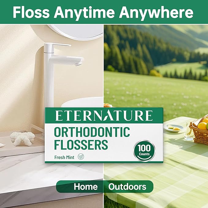 Floss Picks for Braces, 100ct Orthodontic Flossers for Adults and Kids with Toothpick End, Extra Thin Floss Threader for Tight Teeth Cleaning Between Braces, Dental Care Floss Sticks, Mint