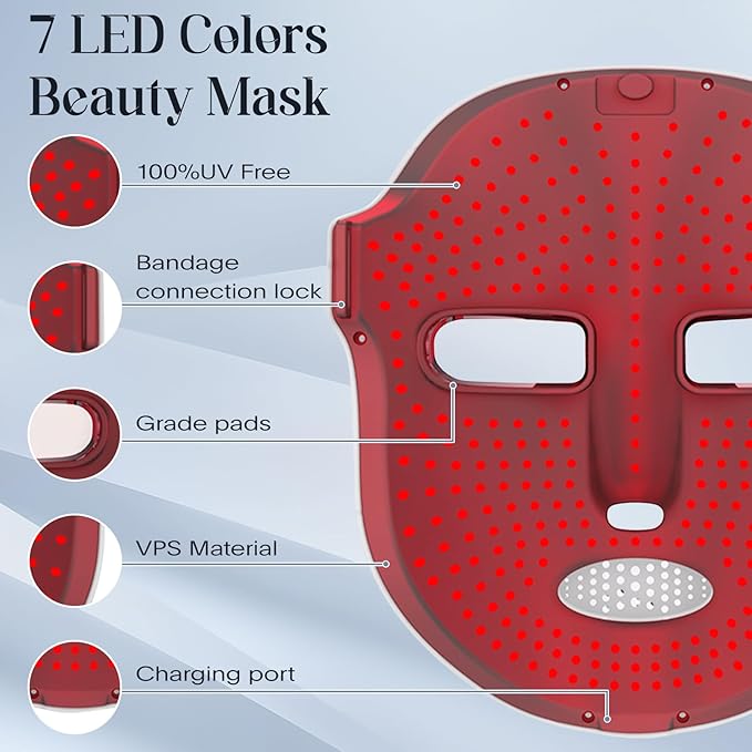 SDKWDH Red Light Therapy for Face, Led Face Mask Light Therapy, Anti-Aging Infrared Therapy for Wrinkles, Fine Lines, 7-1 Colors LED Facial Skin Care Mask